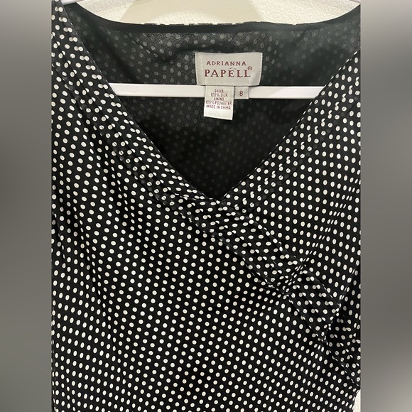 100% Silk Vintage Y2K Adrianna Papell Black and White Polka Dot Dress - Size 8 - Picture 4 of 7